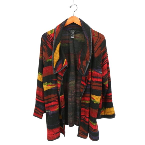 Ali Miles Southwestern Aztec Faux Leather Trim Cowl Neck Cardigan Sweater 2X - Picture 5 of 7